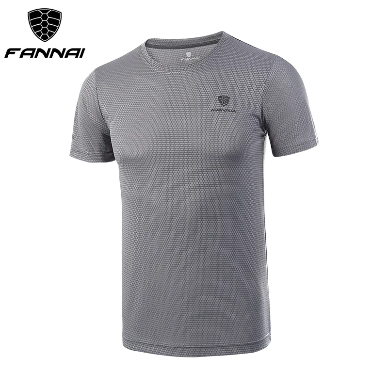 FN015Gray FANNAI Мужская футболка, спортивные топы, футболки, быстросохнущая футболка для фитнеса, спортзала, мужские футболки для бега, Майки с коротким рукавом, спортивная одежда для тренировок - Цвет: FN015Gray