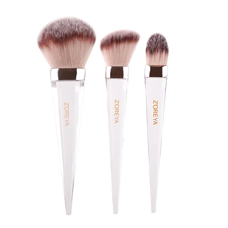 3Pcs Brushes ZOREYA с украшением в виде кристаллов, прозрачная, сумка для макияжа, кисти 1/2/3/5 шт Комбинации набор кистей для макияжа порошок тени для век основа косметическая кисточка - Handle Color: 3Pcs Brushes