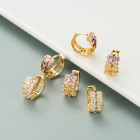 womens fashion two row rainbow hoop earrings dazzling multicolor cubic zirconia stone huggies romantic lovely earring jewelry