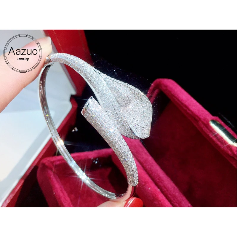 

Aazuo 18K Solid White Gold Real Diamonds 3.20ct Big Calla Lily Flower Bangle For Woman Upscale Trendy Wedding Engagement Party