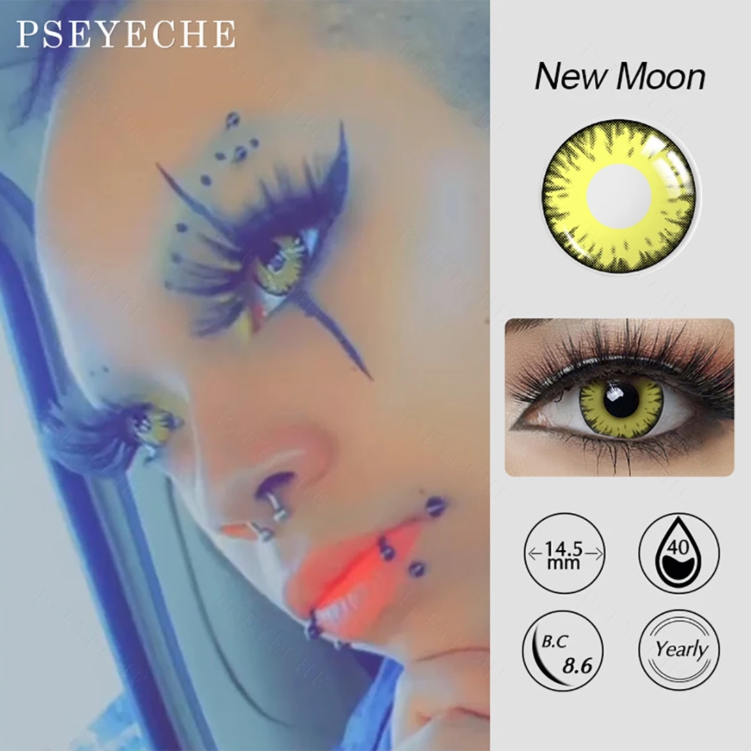 Anime Cosplay Contact Lenses Colored for Eyes 2Pcs Halloween Yellow Lens Color Crazy Contacts Yearly Pupilentes | Красота и здоровье