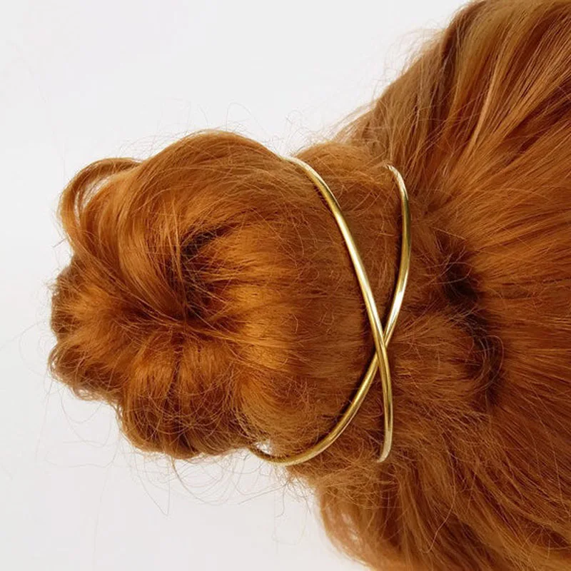 Personalized!New Brief Gold Tone Cross Bun Holder Metal BOHO Bun Cuff Vintage Bun Cage Hair Accessories Femme Gift For Her