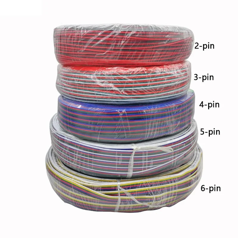 5M 100M RGB Соединительный кабель для светодиодной 22/20/18AWG 2/3/4/5/6Pin электрический