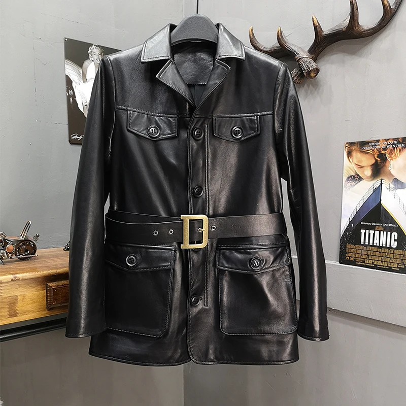 

Women Genuine Leather Jacket 2020 Spring Autumn Natural Sheepskin Coats With Belt Female Real Leather Coat cuero genuino L536