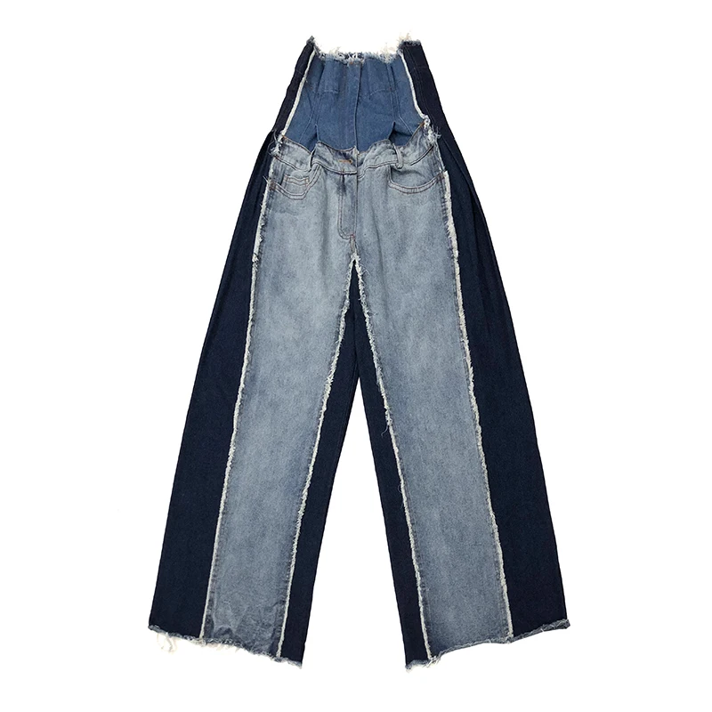 

BONJEAN 2020 Autumn Long Trousers High Waist Patchwork Blue Jeans Pants for Women Loose Denim Pants Wide Leg Pants BJ1630