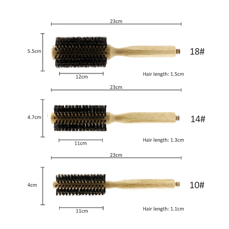 

Barber Salon Wood Handle Boar Bristles Round Brush Removable Tail Professional Hairdressing Hair Brush Hair Round Comb