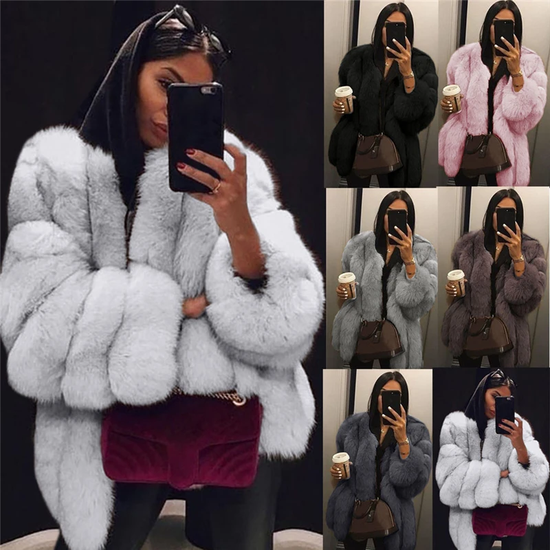 

2020 New Casual Fashion Faux Fur Solid Color Round Neck Faux Fur Long Sleeve Plush Temperament Ladies Jacket