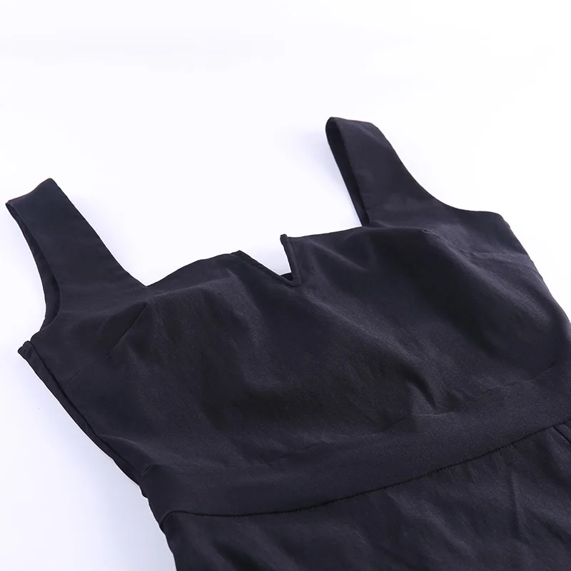 

Black Slash Neck Mini Dresses Hollow Out Split Hem Sleeveless Fashion Elegant Party Dresses Slim Bodycon Summer Dress