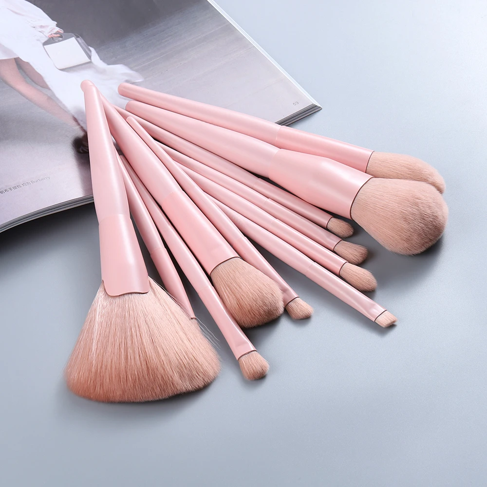 FLD 11Pcs Pink Fan Makeup Brushes Foundation Powder Eyeshadow Eyebrow Highlight Make Up Brush Set Tool Brocha Maquillaje 6Colors