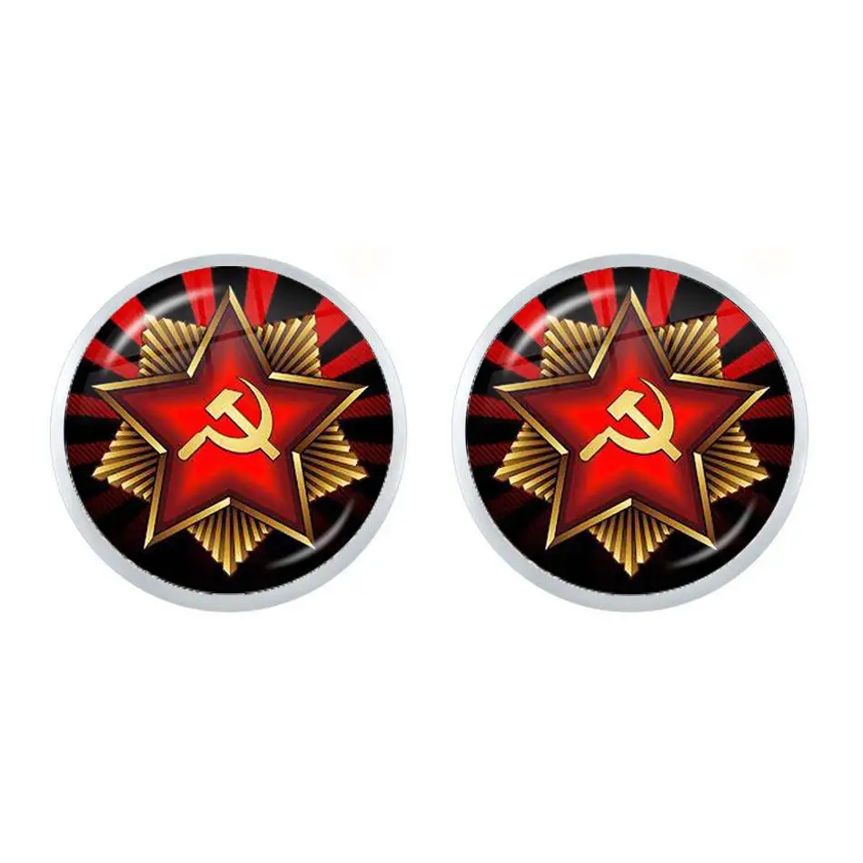 CCCP советская армейская Красная звезда серьги гвоздики 12 мм стеклянный кабошон