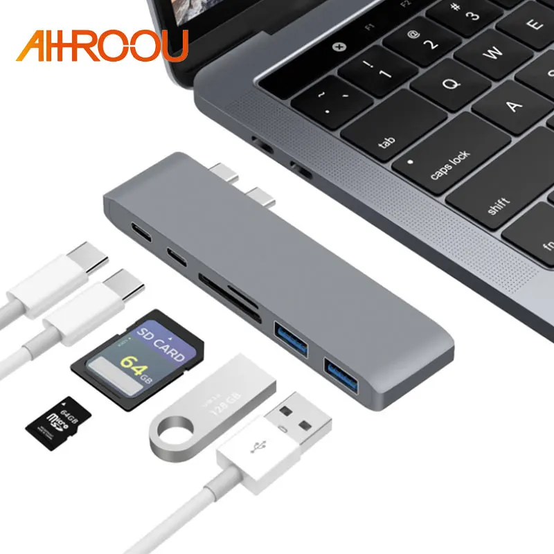 USB C концентратор type Thunderbolt 3 док-станция 6 в 1 USB-C адаптер Dongle Combo с 0 портами TF слот