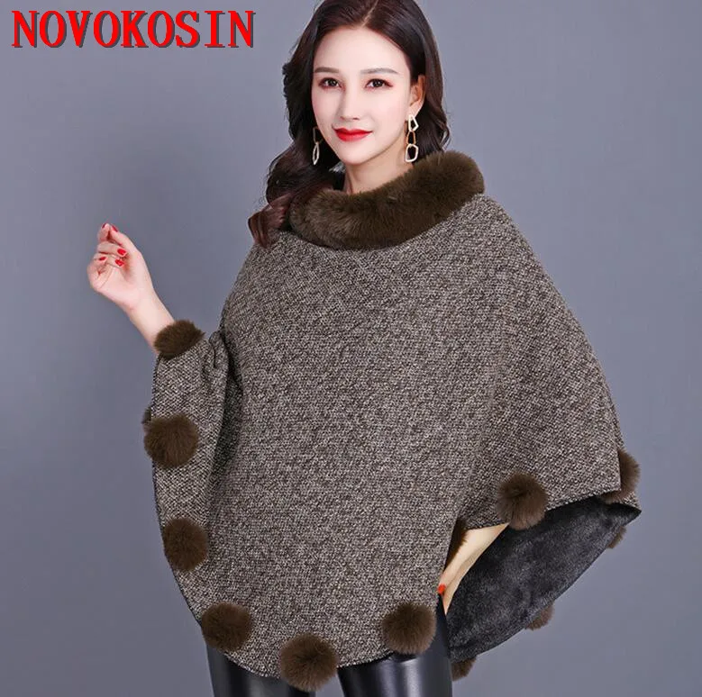 2021 демисезонные меховые накидки с круглым вырезом женское пончо из
