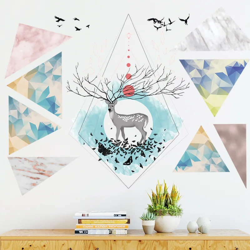

Creative Deer Wall Stickers Animals Nordic Geometry Art Home Decor Aesthetic Living Room Bedroom Wall Decal Self Adhesive Murals