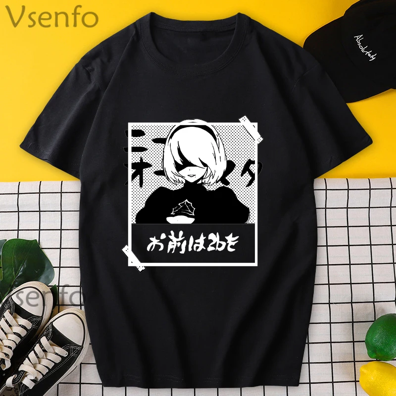 

Nier Automata 2B Manga Tshirts Men Cotton Short Sleeve T Shirt Summer Graphic Game Men's T-shirts Streetwear Tee Shirt Oversize