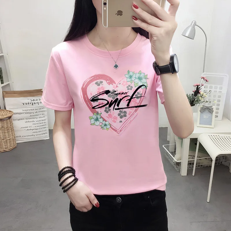 GEJIAN2019 New Women's Large Size Loose Thin Round Neck Short-Sleeved T-Shirt Female Slim Casual Fashion Letter Graphic | Женская