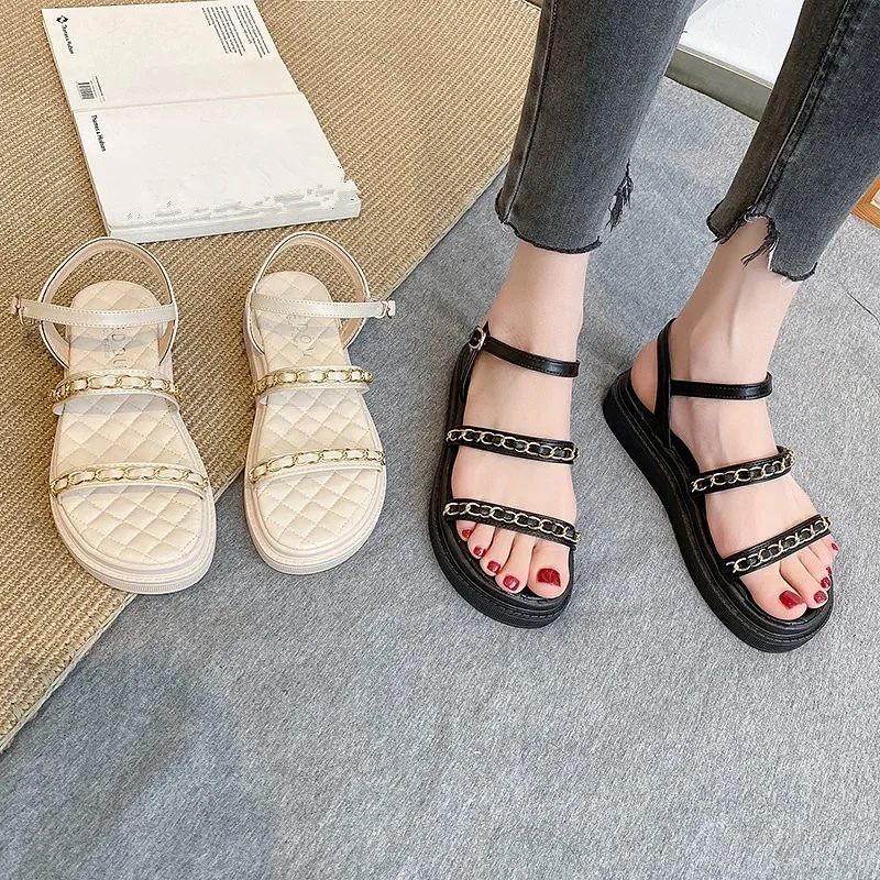 

2021 Summer Sale Of Women's Shoes Clear Heels Flat Sandals Buckle Strap Clogs Wedge Suit Female Beige Med All-Match New Comfort
