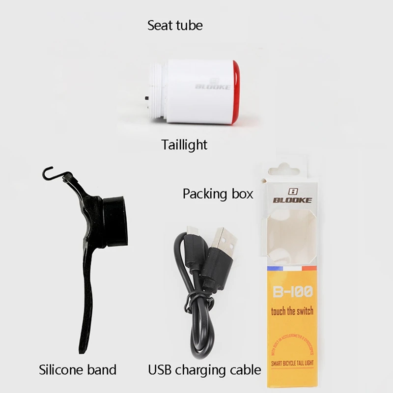 

BLOOKE Smart Sensor Brake Press Tail Light Mountain Bike USB Charging