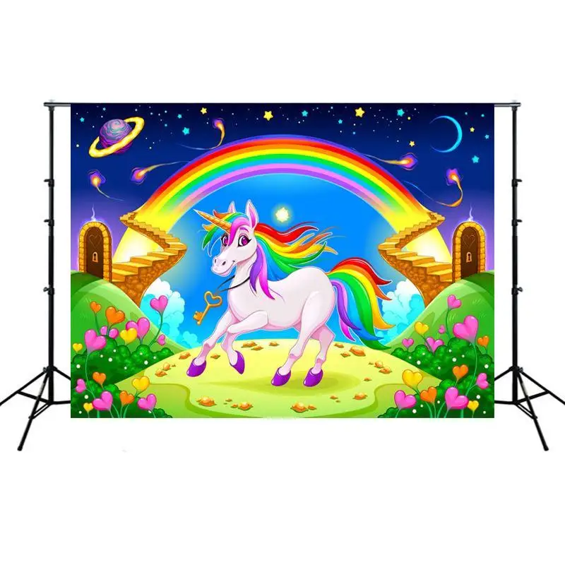 

Magical Rainbow Gold Unicorn Backdrop Glitter Unicorn Birthday Photo Background Holy Unicorn Children Party Photography Backdrop