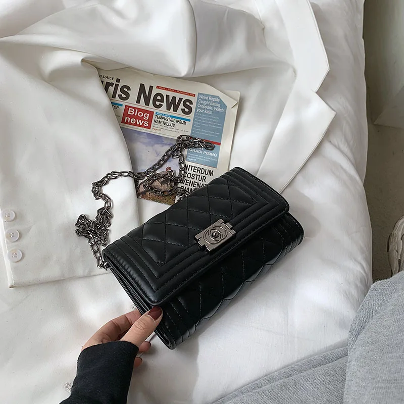 

Pure Color Texture Bag Female 2021 Popular New Fashion Rhombus Chain Messenger Bag Shoulder Bag