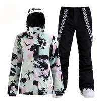 flowers womens snow suit wear outdoor sports costumes waterproof windproof snowboard ski clothing sets jacket strap pant girl