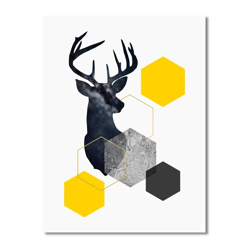 

Nordic Style Geometric Starry Abstract Deer Wall Art Print Picture Canvas Painting Poster for Living Room No Framed