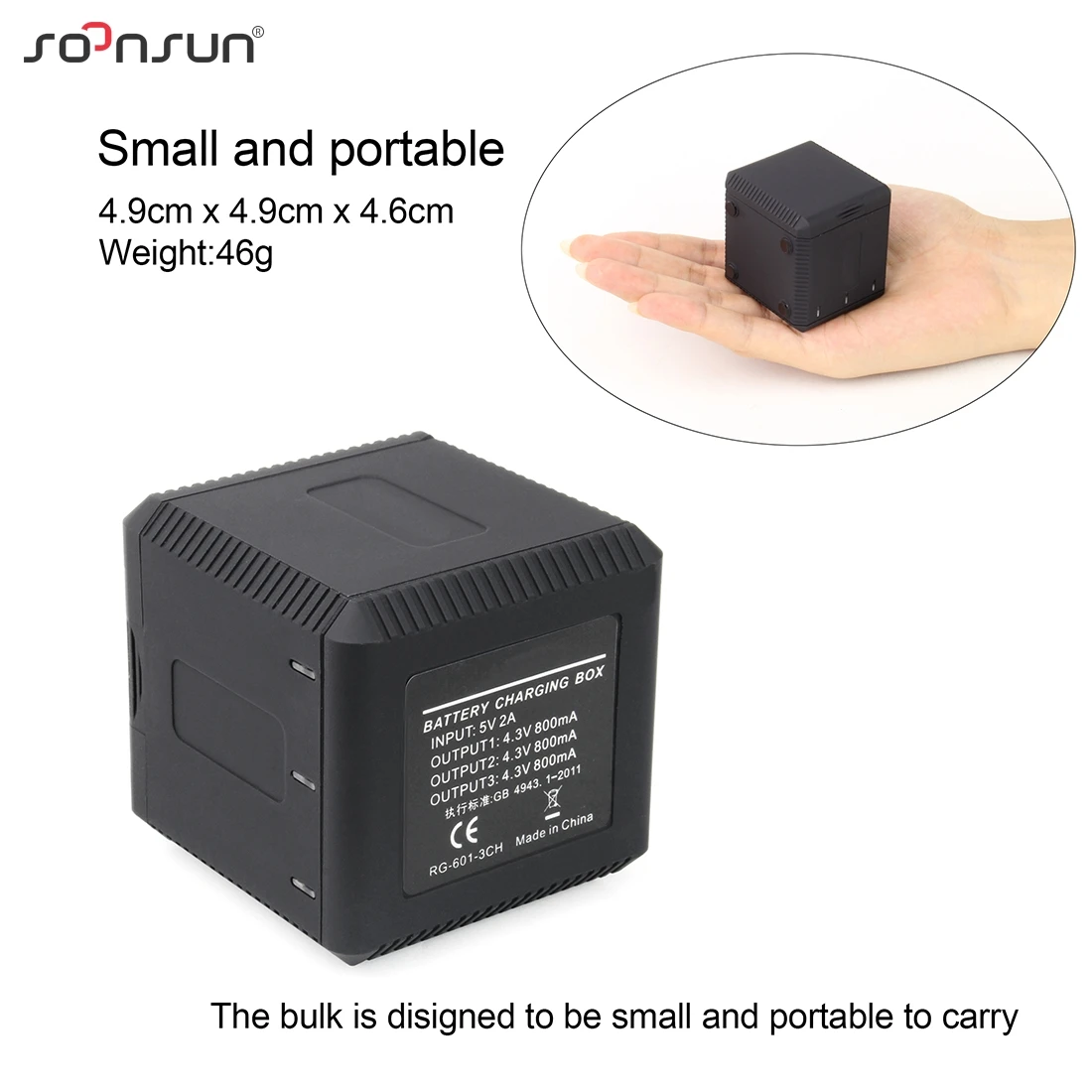 3 аккумулятора SOONSUN с тройной зарядной станцией и кабелем Type C для GoPro Hero 8 7 6 5 Black Go