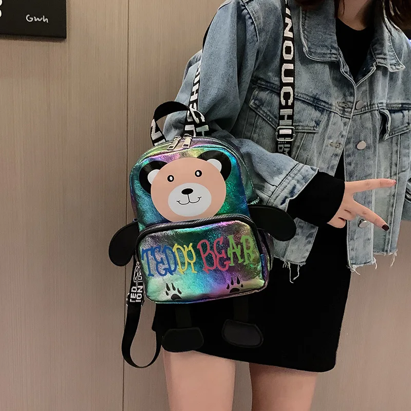 Fashion Leather Teddy Bear Printing Backpack Travel School Bag Bookbags Teenage Girl Cartoon Daypack Small Leisure | Багаж и сумки