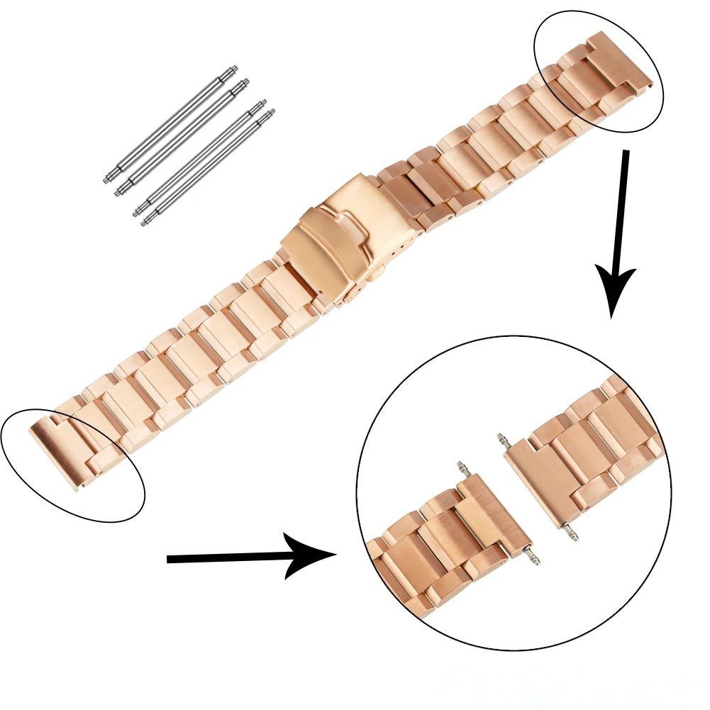 

Solid Stainless Steel Watchbands Gold/Rose Gold/Blue 18mm 20mm 22mm 24mm Metal Watch Strap Wrist Watches Bracelet for Men Women