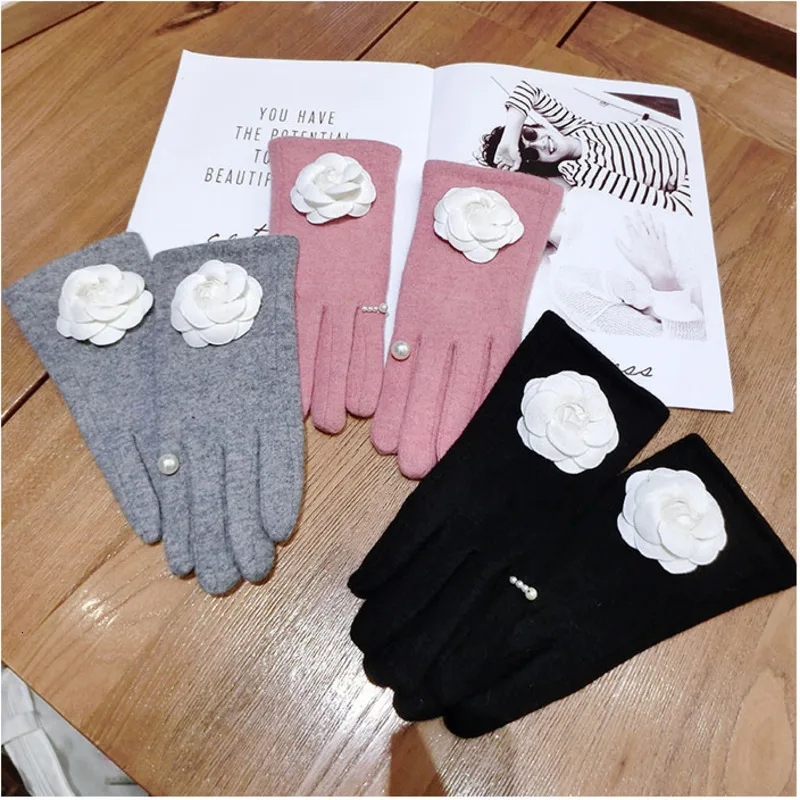 SP & CITY кашемировые зимние женские перчатки с жемчугом камелии для телефона теплые