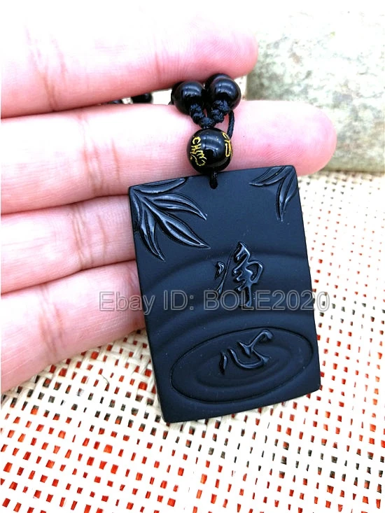 Красивый китайский ручной работы натуральный черный обсидиан резной Бамбук JingXin
