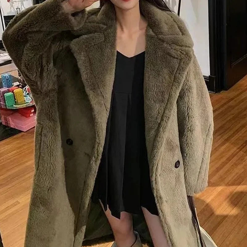 Sungtin Winter Long Lamb Wool Faux Fur Warm Coat Women Oversized Teddy Fleece Loose Jacket Coats 13 Color Thicken Plush Outwear | Женская