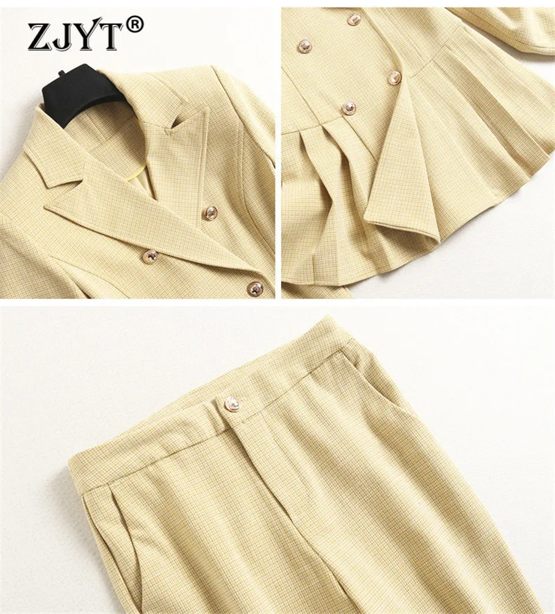 High Quality Designers Office Lady Two Piece Outfits 2021 Spring New Fashion Women Tunic Blazer and Pants Suit Matching Sets