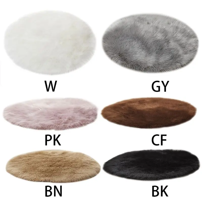

Artificial Wool Faux Fur Hairy Carpet Round Rug Chair Cover Bedroom Floor Mat