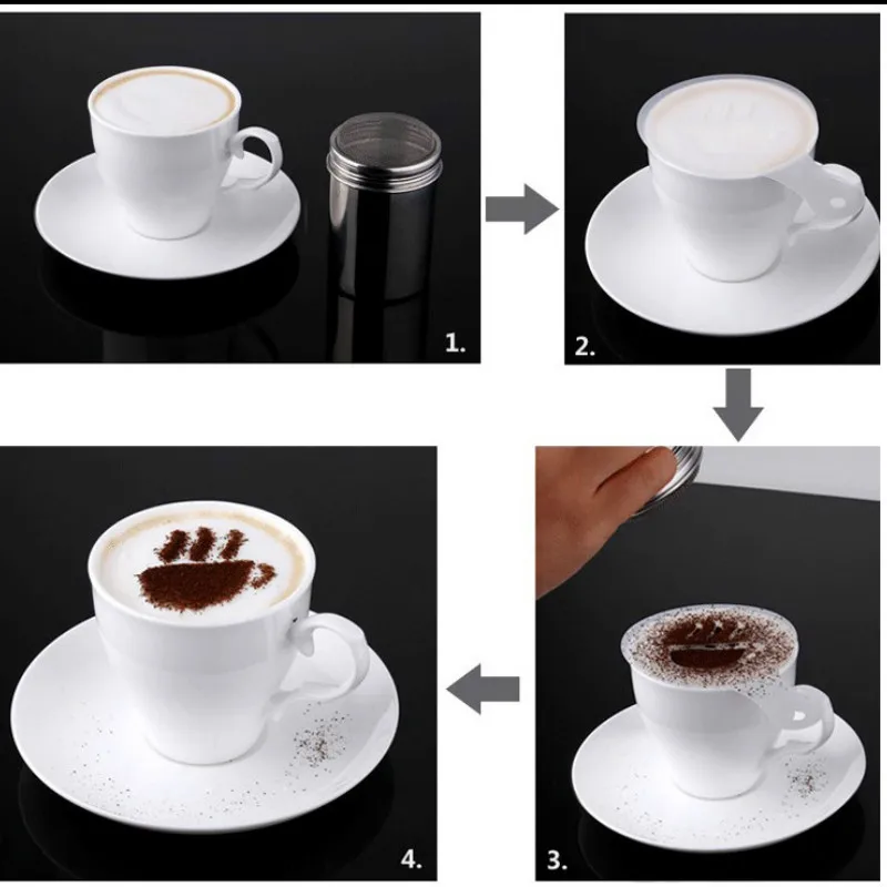 

2020 New 16 Pcs Coffee Drawing Mold Fancy Natie Printing Model Coffee Foam Spray Cake Stencils Powdered Sugar Sieve Tool