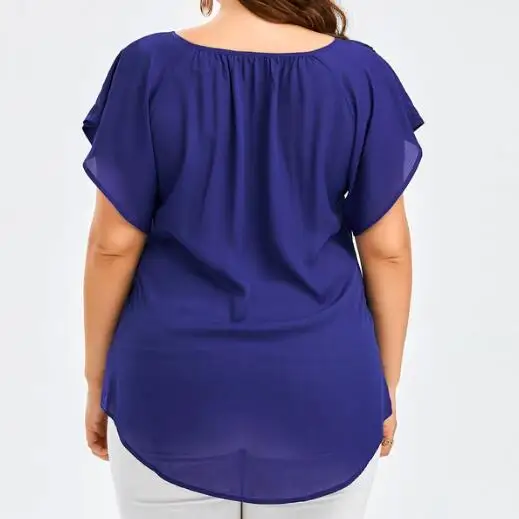 Женская шифоновая блузка большого размера Топ для женщин с оборками 5XL модная