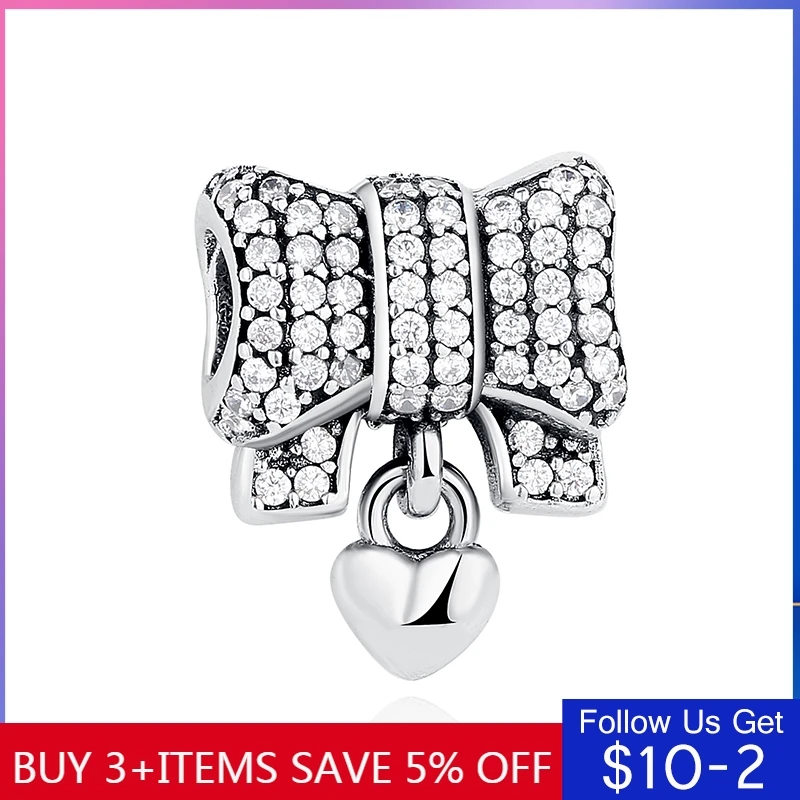 CodeMonkey 100% реальные 925 пробы серебро бантик Сердце Love Подвески Fit оригинальный