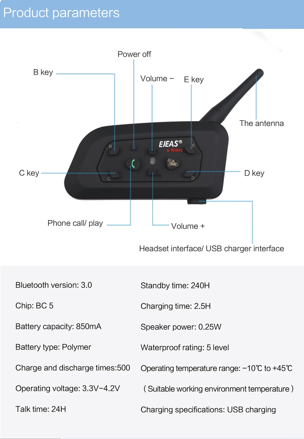 EJEAS V6 PRO Bluetooth Мотоциклетный BT коммуникатор шлем домофон гарнитура с 1200 м переговорные для 6 гонщиков+ металлическая шина