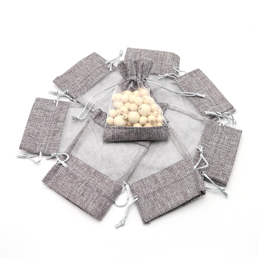 Джутовый мешочек для упаковки ювелирных изделий из органзы 50 шт. 10x4/13x8/16x22 см