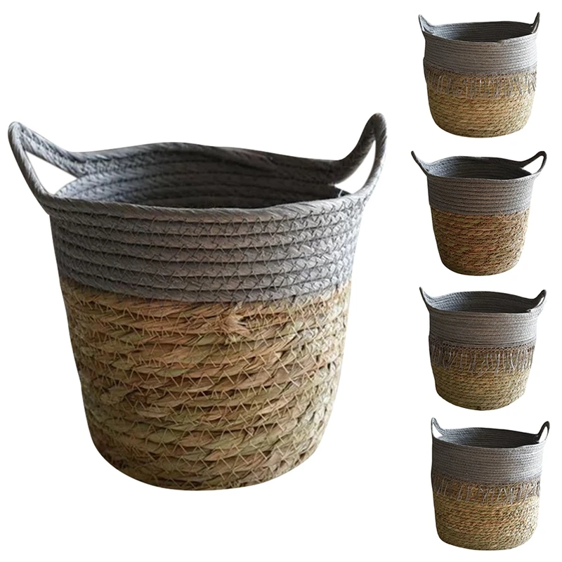

Foldable Natural Straw Woven Flower Pot Woven Basket Flower Plant Home Decor Garden Storage Accessories