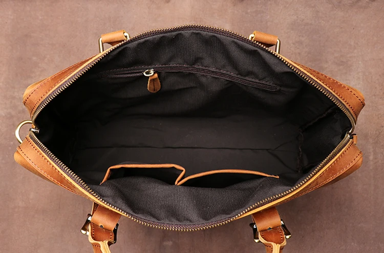 

Luxury Handmade Natural Crazy Horse Leather Men Briefcase Genuine Leather 15" Laptop Bag