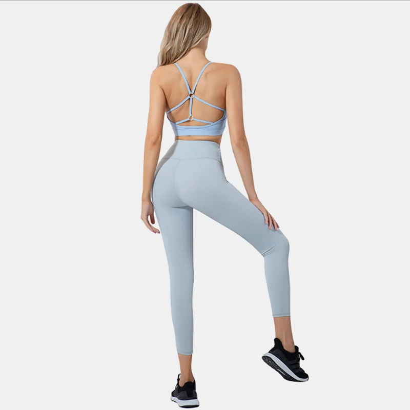 

New fast drying high stretch yoga suit women beauty back high waist show hip solid color sports suit one-piece type bra