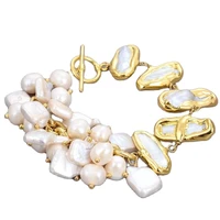 gg jewelry 8 freshwater white biwa keshi pearl potato pearl chain bracelet free shipping