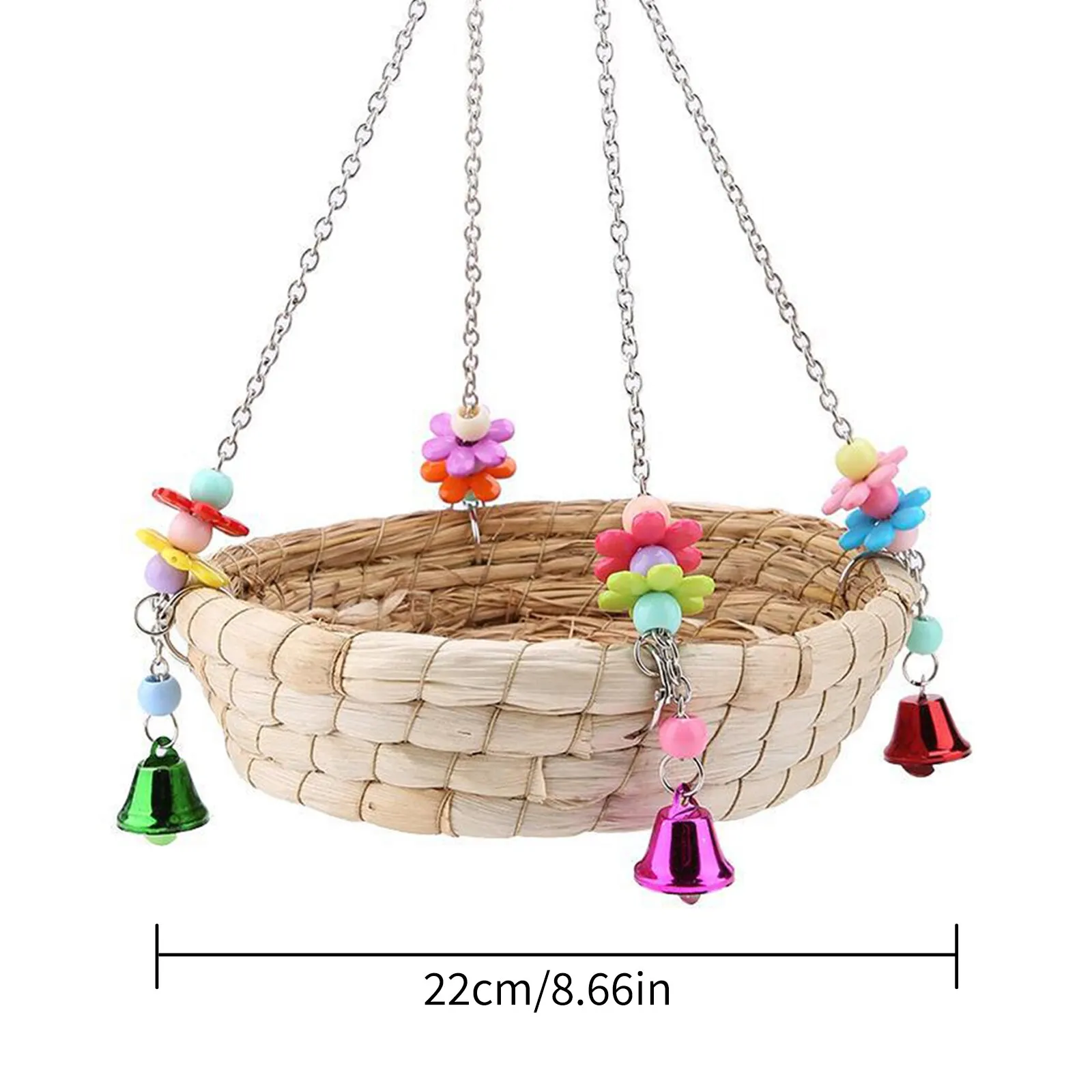 Попугай окунь с колокольчиком птица игрушка соломенная висячая корзина клетка