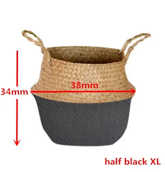 half black XL Бамбуковые корзины для хранения ручной работы, складные корзины для белья, плетеные корзины из ротанга, цветочные горшки, корзины для растений - Цвет: half black XL