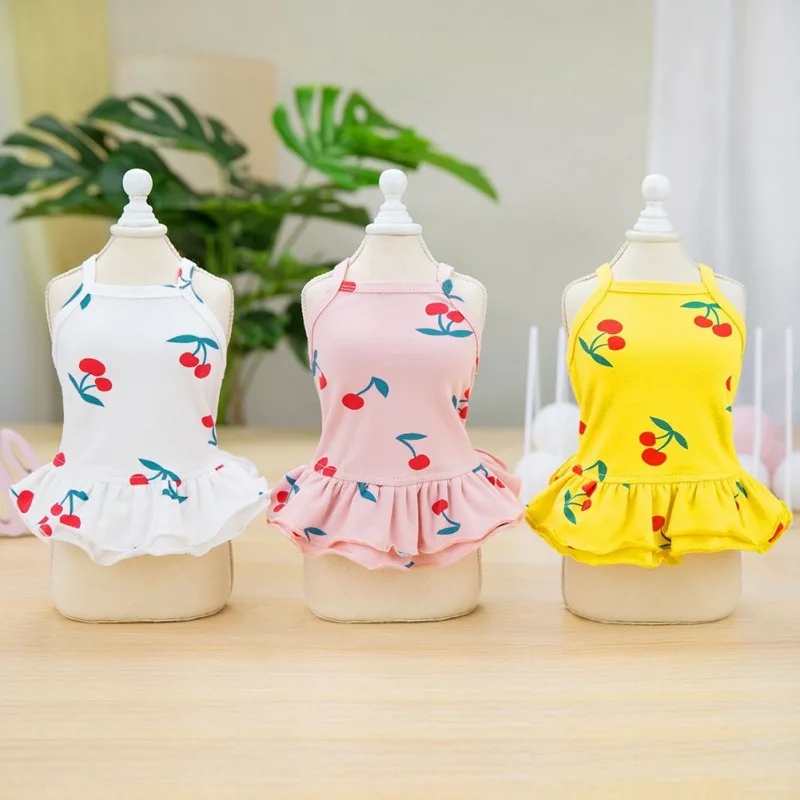 

Летнее платье на бретельках с принтом вишни, платье для домашних животных, платья для щенков, Весенняя Милая юбка принцессы для маленьких и ...