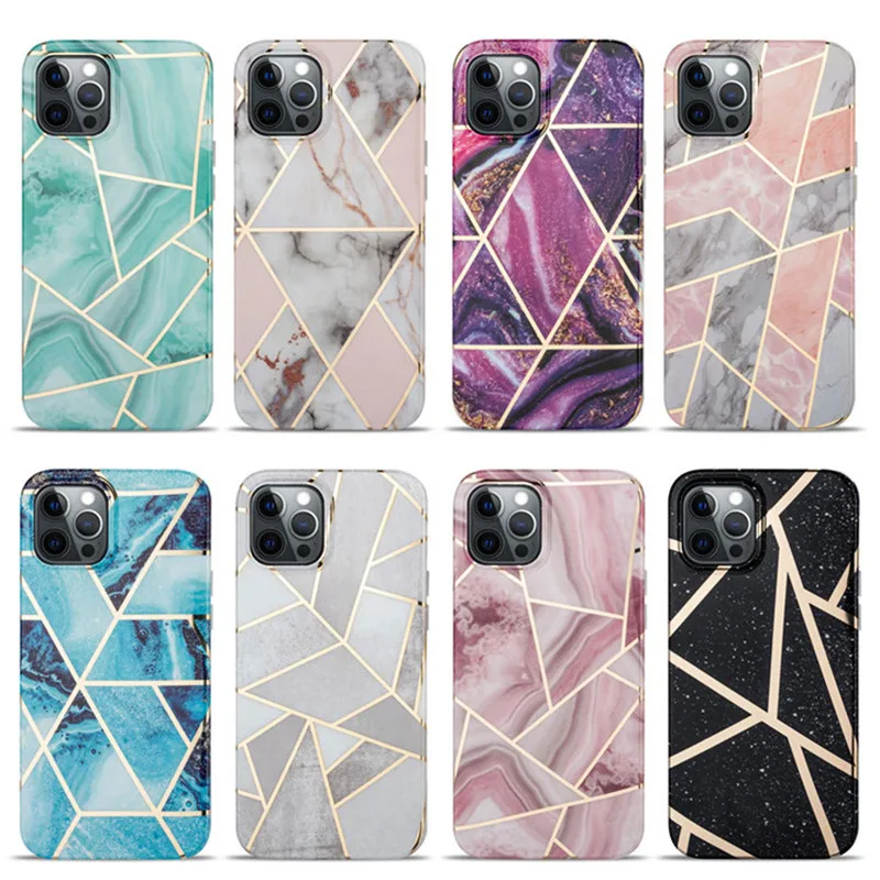 

Fashion Splicing Plating Marble Phone Case For iPhone X XR XS MAX 11 12 Pro MAX 7 8 Plus Soft IMD Back Protective Cover Shell