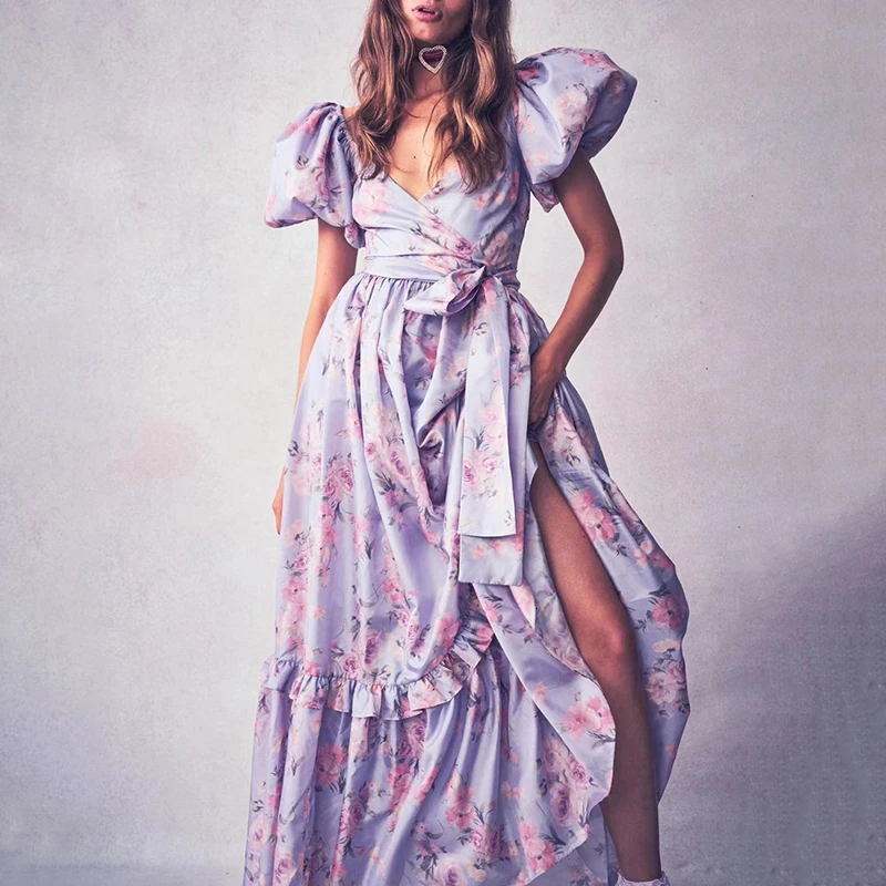 Женское летнее платье макси с оборками и цветочным принтом | Женская одежда