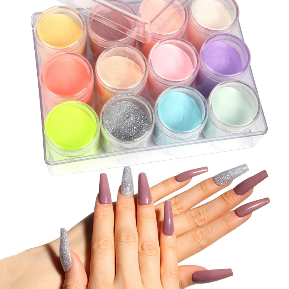 

10g/Box 12 Colors Dip Nail Glitter Powder Pigment for Manicure Dipping Powder Nail Powder Starter Kit