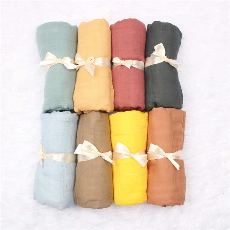 

120x120cm Baby Muslin Bamboo Fiber Receiving Blanket Infants Swaddling Wrap 2 Layers Gauze Sleepsack Towel Solid Color