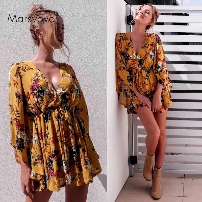 T-shirt jaune à fleurs pour femmes, col en v, imprimé Floral, Vintage, à la mode, vêtements de plage, pour les années 90, 2021